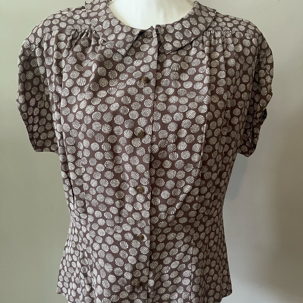 Vintage Liz Claiborne Brown Patterned Women's Top Size 12